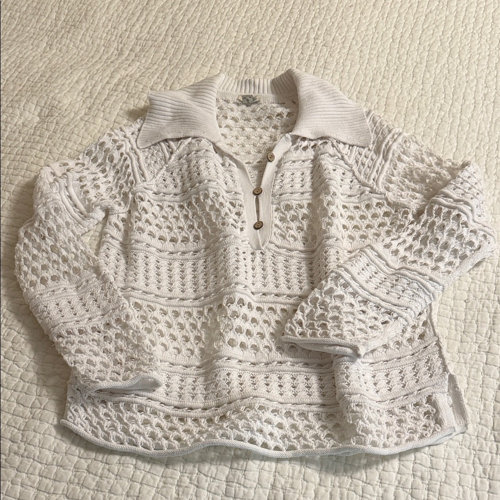Sundance Open-Knit V-Neck Sweater in White